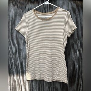 large shirt striped beige and white faded glory